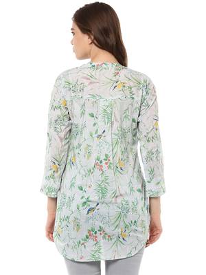 Rosah nature Print Stand Collar Long Cotton Top for Women 3