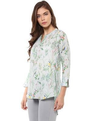 Rosah nature Print Stand Collar Long Cotton Top for Women 4