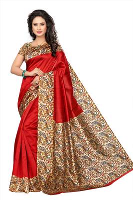 Red Printed Art Silk Sarees Saree 1