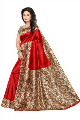Red Printed Art Silk Sarees Saree 3