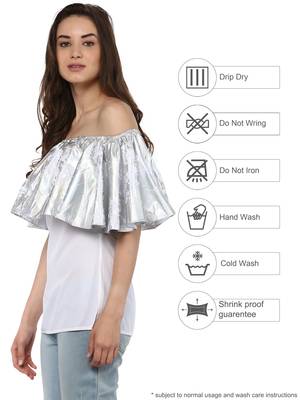 White Off Shoulder Top with Silver Metallic Ruffle 4
