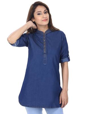 Blue plain denim ethnic-kurtis 1