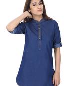 Blue plain denim ethnic-kurtis