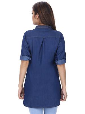 Blue plain denim ethnic-kurtis 2