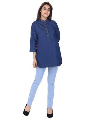 Blue plain denim ethnic-kurtis 3