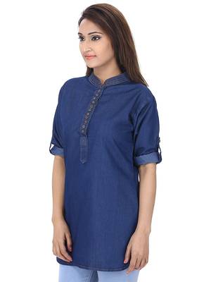 Blue plain denim ethnic-kurtis 4