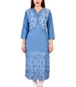 Blue embroidered denim ethnic kurtis