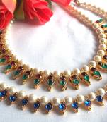 Multi Color with Blue Beads Pearl Necklace