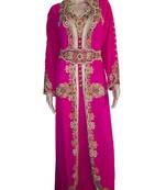 Pink Zari Stone Work Georgette Islamic Style Gown Beads Embedded PartyWear Kaftan