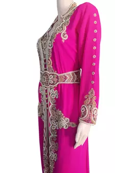 Pink Zari Stone Work Georgette Islamic Style Gown Beads Embedded PartyWear Kaftan