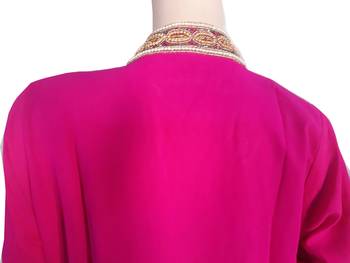 Pink Zari Stone Work Georgette Islamic Style Gown Beads Embedded PartyWear Kaftan 4
