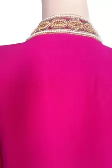 Pink Zari Stone Work Georgette Islamic Style Gown Beads Embedded PartyWear Kaftan