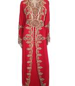 Red Zari Stone Work Georgette Islamic Style Arabian gown Beads Embedded PartyWear Kaftan