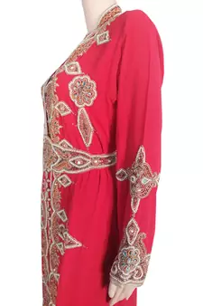 Red Zari Stone Work Georgette Islamic Style Arabian gown Beads Embedded PartyWear Kaftan