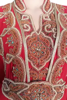Red Zari Stone Work Georgette Islamic Style Arabian gown Beads Embedded PartyWear Kaftan