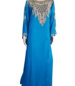 Blue Zari Stone Work Georgette Islamic Style Arabian gown Beads Embedded PartyWear Farasha