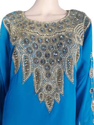 Blue Zari Stone Work Georgette Islamic Style Arabian gown Beads Embedded PartyWear Farasha 2