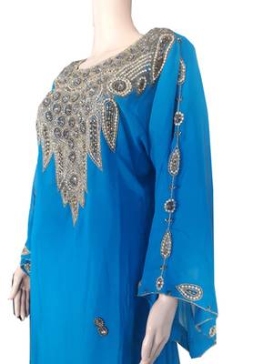 Blue Zari Stone Work Georgette Islamic Style Arabian gown Beads Embedded PartyWear Farasha 3