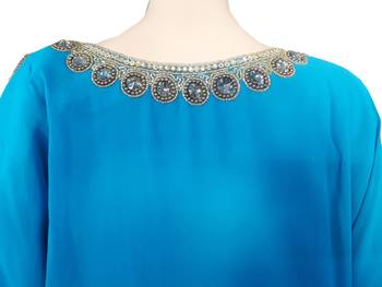 Blue Zari Stone Work Georgette Islamic Style Arabian gown Beads Embedded PartyWear Farasha 4