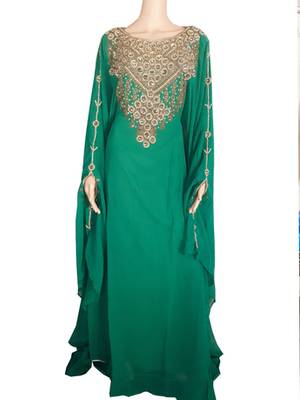Green Zari Stone Work Georgette Islamic Style Arabian gown Beads Embedded PartyWear Farasha 1