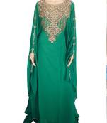 Green Zari Stone Work Georgette Islamic Style Arabian gown Beads Embedded PartyWear Farasha