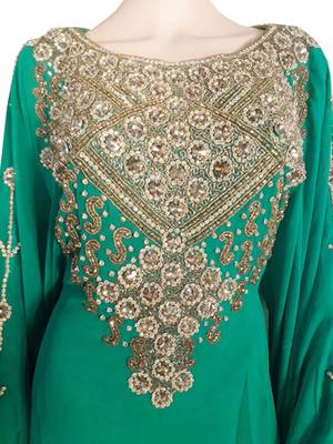 Green Zari Stone Work Georgette Islamic Style Arabian gown Beads Embedded PartyWear Farasha 2