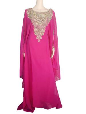 Pink Zari Stone Work Georgette Islamic Style Arabian gown Beads Embedded PartyWear Farasha 1
