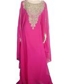 Pink Zari Stone Work Georgette Islamic Style Arabian gown Beads Embedded PartyWear Farasha