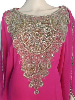 Pink Zari Stone Work Georgette Islamic Style Arabian gown Beads Embedded PartyWear Farasha 2