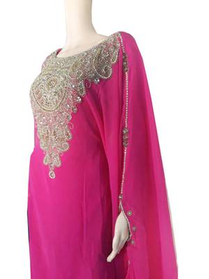 Pink Zari Stone Work Georgette Islamic Style Arabian gown Beads Embedded PartyWear Farasha 3