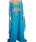 Blue Zari Stone Work Georgette Islamic Style Arabian gown Beads Embedded PartyWear Farasha