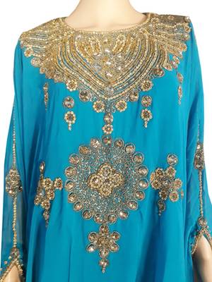 Blue Zari Stone Work Georgette Islamic Style Arabian gown Beads Embedded PartyWear Farasha 2