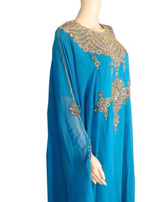 Blue Zari Stone Work Georgette Islamic Style Arabian gown Beads Embedded PartyWear Farasha 3