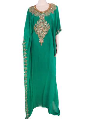Teal Zari Stone Work Georgette Islamic Style Arabian gown Beads Embedded PartyWear Farasha 1