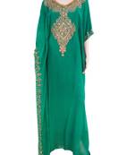 Teal Zari Stone Work Georgette Islamic Style Arabian gown Beads Embedded PartyWear Farasha