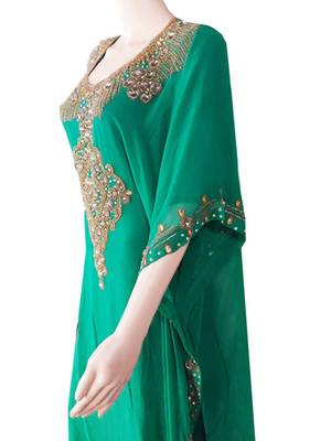 Teal Zari Stone Work Georgette Islamic Style Arabian gown Beads Embedded PartyWear Farasha 2