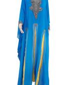 Blue Zari Stone Work Georgette Islamic Style Arabian gown Beads Embedded PartyWear Farasha