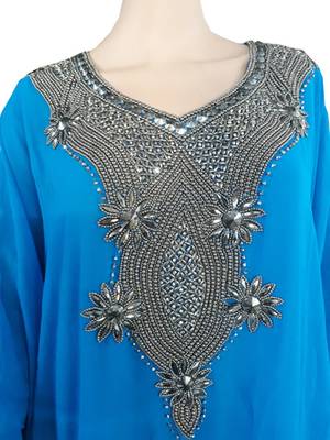 Blue Zari Stone Work Georgette Islamic Style Arabian gown Beads Embedded PartyWear Farasha 2