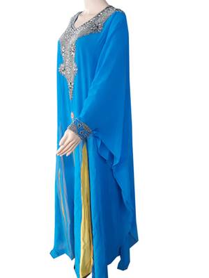 Blue Zari Stone Work Georgette Islamic Style Arabian gown Beads Embedded PartyWear Farasha 3