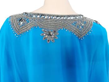Blue Zari Stone Work Georgette Islamic Style Arabian gown Beads Embedded PartyWear Farasha 4