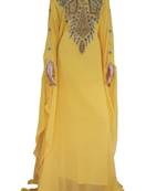 Yellow Zari Stone Work Georgette Islamic Style Arabian gown Beads Embedded PartyWear Farasha