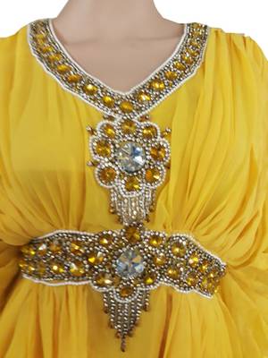 Yellow Zari Stone Work Georgette Islamic Style Arabian gown Beads Embedded PartyWear Farasha 2
