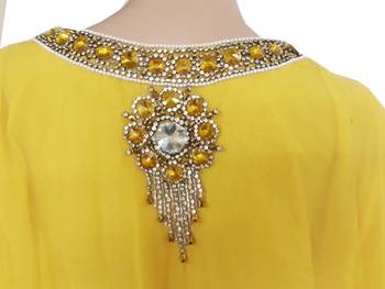 Yellow Zari Stone Work Georgette Islamic Style Arabian gown Beads Embedded PartyWear Farasha 4