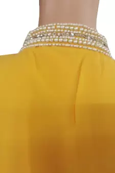 Yellow Zari Stone Work Georgette Islamic Style Arabian gown Beads Embedded PartyWear Kaftan