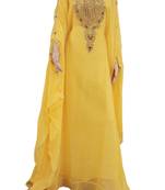 Yellow Zari Stone Work Georgette Islamic Style Arabian gown Beads Embedded PartyWear Farasha
