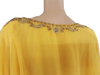 Yellow Zari Stone Work Georgette Islamic Style Arabian gown Beads Embedded PartyWear Farasha 4