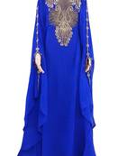 Blue Zari Stone Work Georgette Islamic Style Arabian gown Beads Embedded PartyWear Farasha