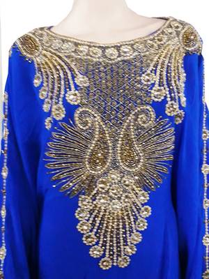 Blue Zari Stone Work Georgette Islamic Style Arabian gown Beads Embedded PartyWear Farasha 2