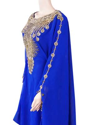 Blue Zari Stone Work Georgette Islamic Style Arabian gown Beads Embedded PartyWear Farasha 3