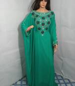 Teal Zari Work Stones and Crystal Embedded Georgette Islamic Maxi Arabian Gown Party Wear Farasha